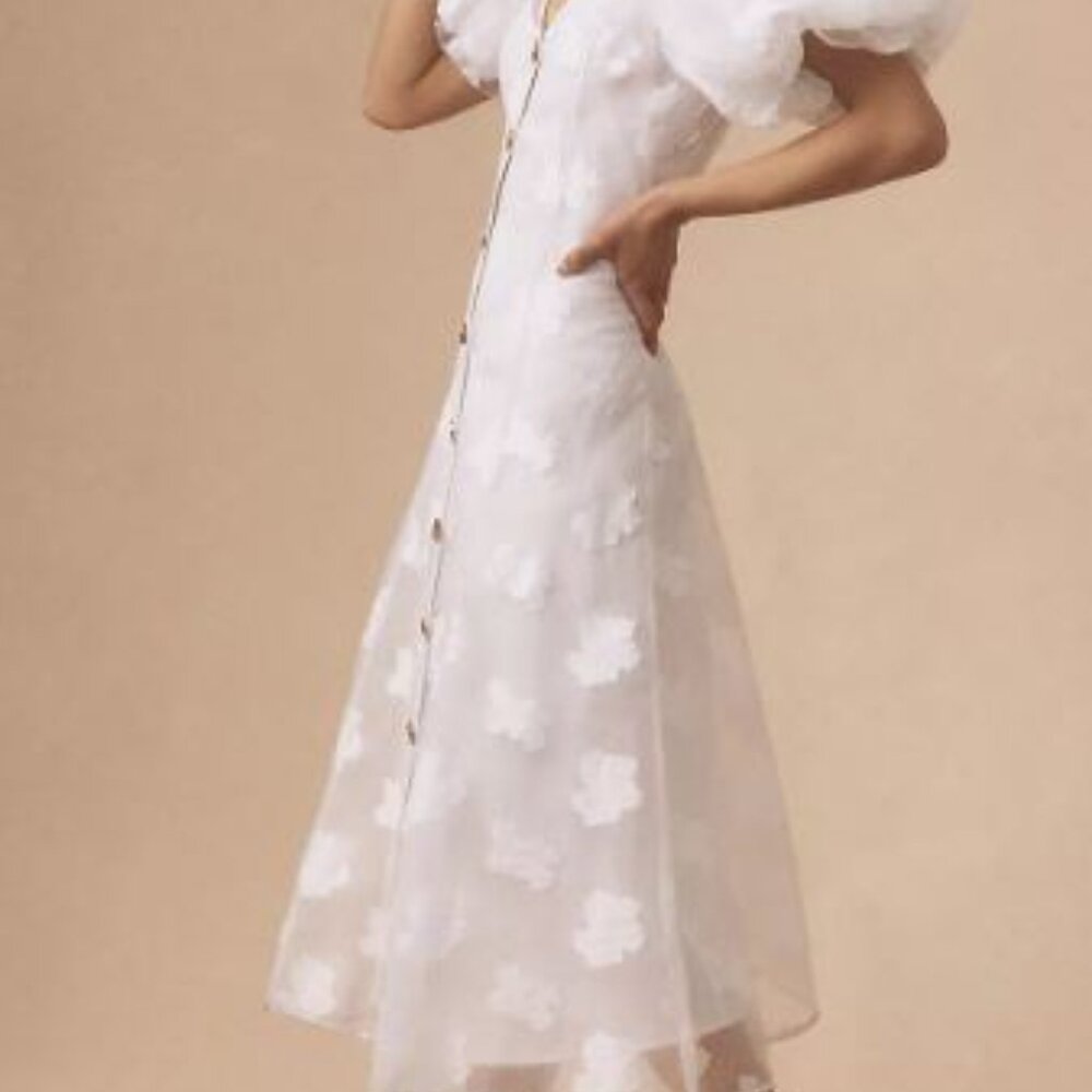 Let Me Be Anthropologie Puff Sleeve White Balletcore, Ethereal, Delicate Dress-